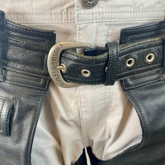 Mens Harley Davidson Leather Black Motorcycle Chaps Biker Riding Gear Size M - Picture 15 of 16